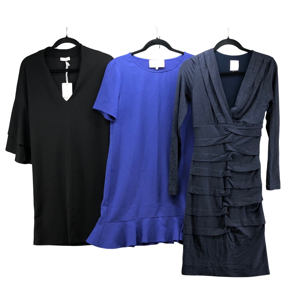 Suzy D London Scuba Dress Womens S Small Black Ruffle Bell Sleeve V-Neck Teacher